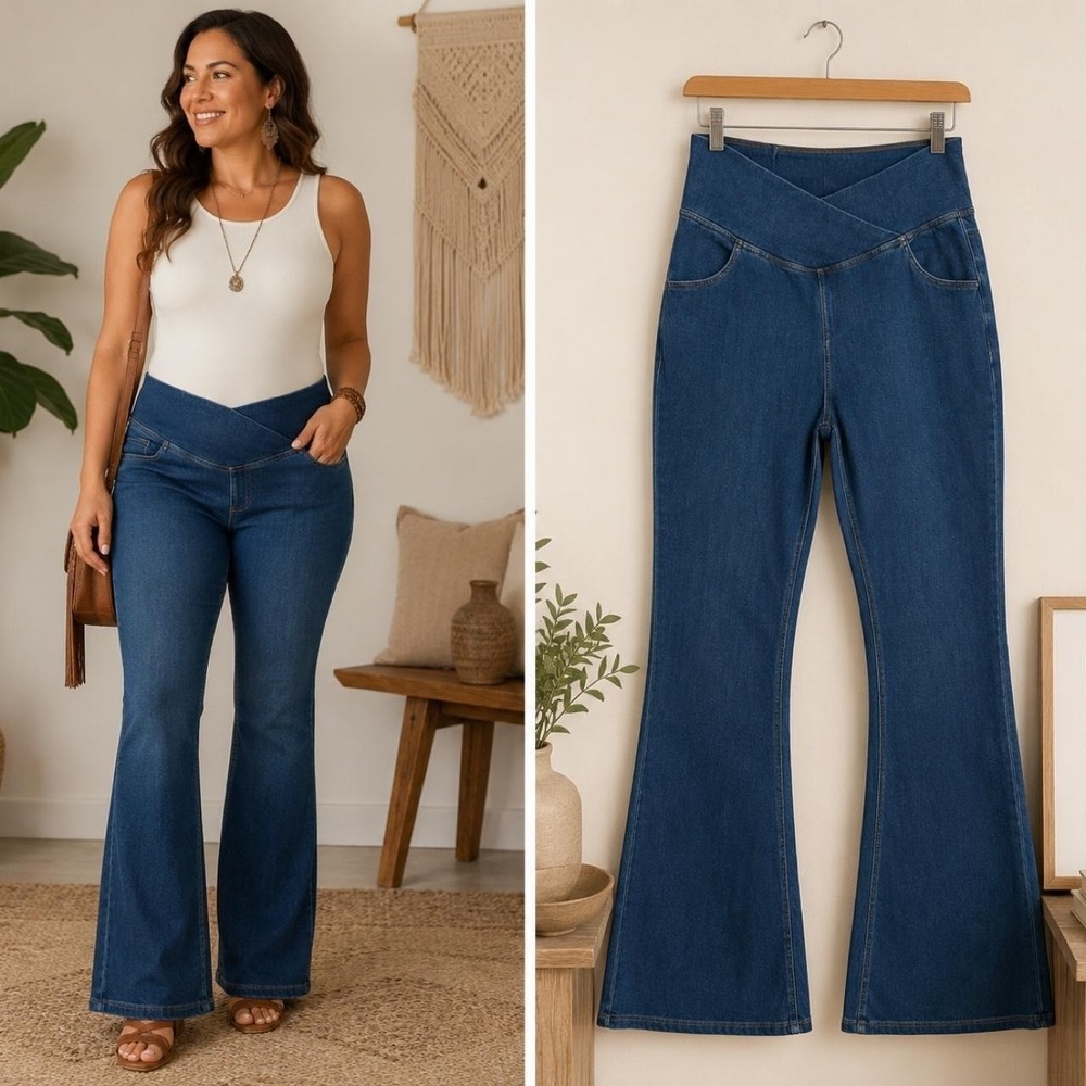 Halara Flare Jeans M Tall High Rise Stretch Pull On Wide Leg Denim Athleisure